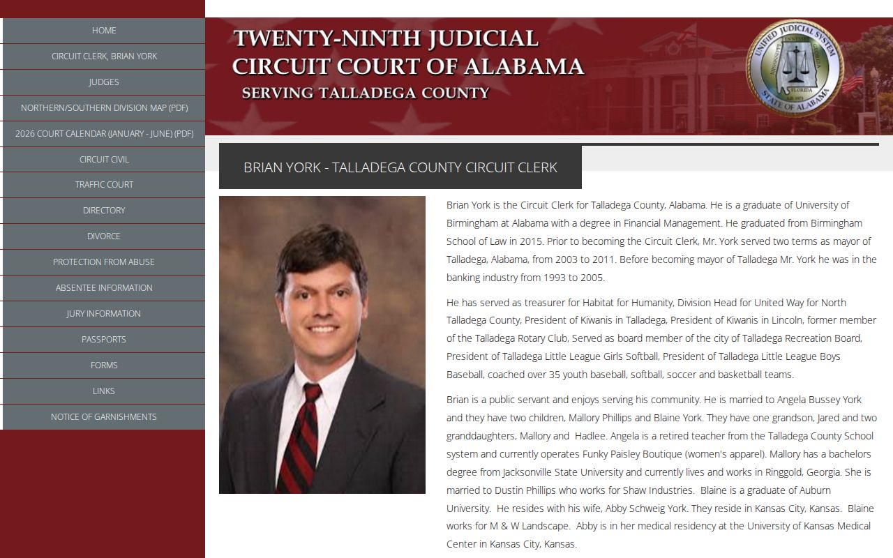 Talladega County Circuit Clerk Brian York official biography