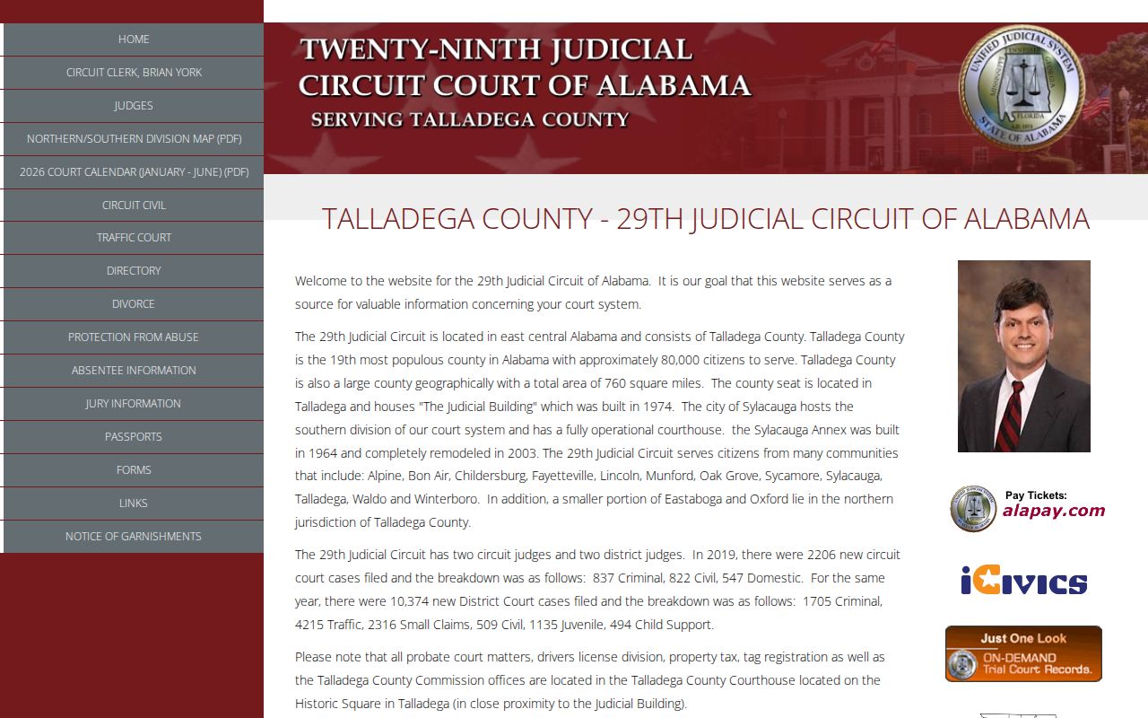 Talladega County Circuit Clerk court office homepage