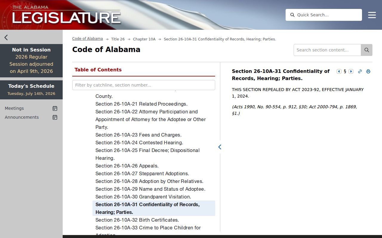Talladega County arrest and court charge records confidentiality law