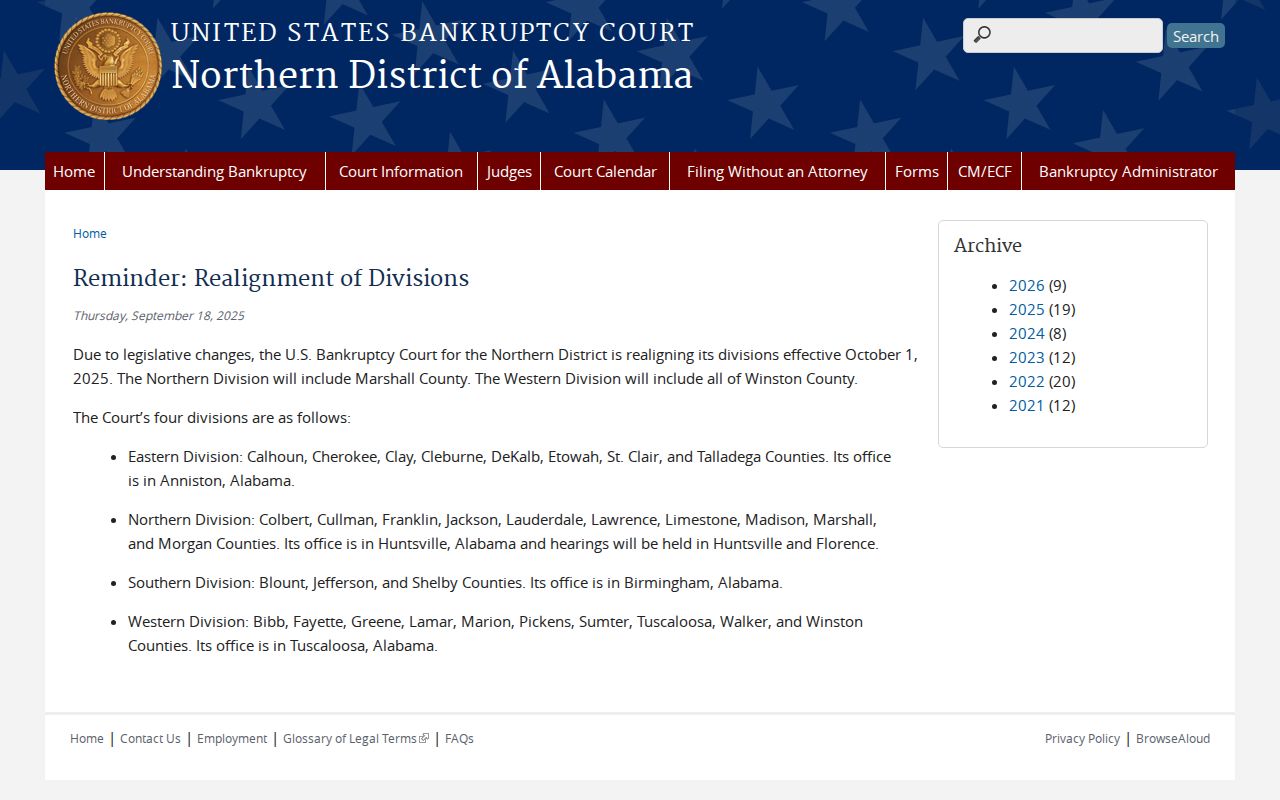 Talladega County court dockets bankruptcy division notice