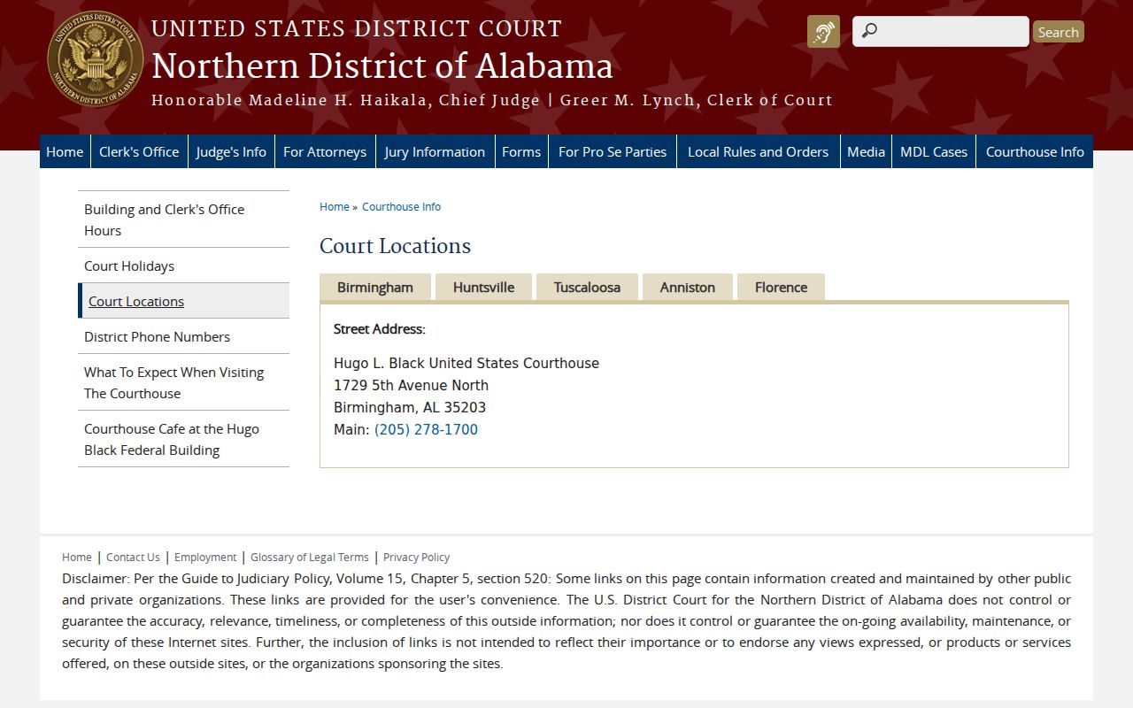 Talladega County court records Northern District locations