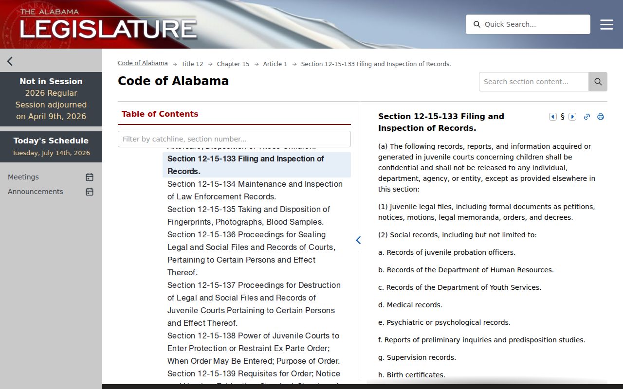 Talladega County criminal court records juvenile confidentiality statute
