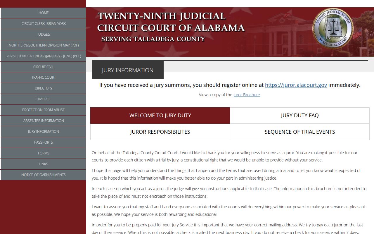 Talladega County Circuit Court jury information