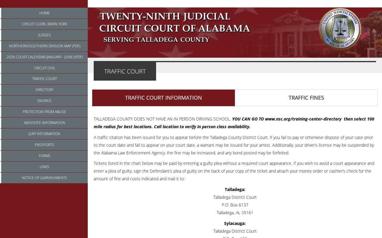 Talladega County warrant records traffic failure to appear process